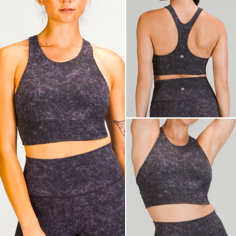 Lululemon Wunder Train Longline Sports Bra in Denim Wash Print Dusky Lavender 4
